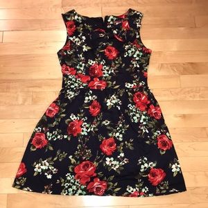 Navy floral print dress with bow